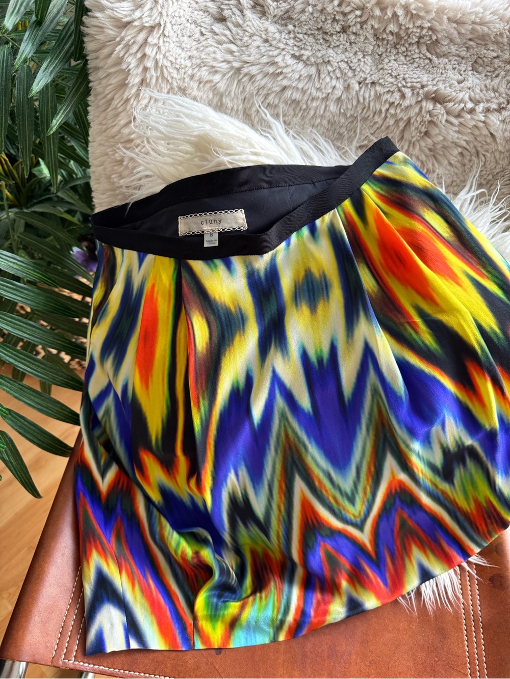 Anthropologie Multicolor Chevron-Print Mini Skirt in Blue, Yellow, Red, Black